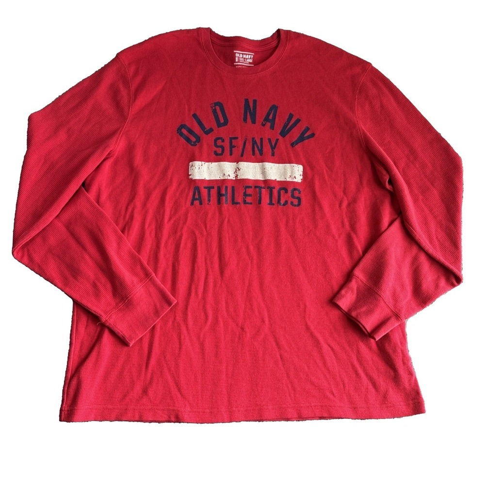 Old Navy Mens Red Long Sleeve Waffle Knit Athletics SF NY Graphic T Shirt‎ 3XL